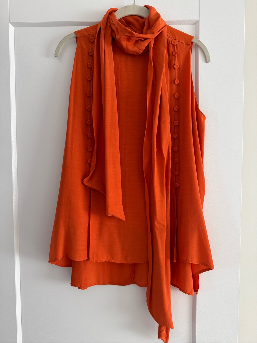 NWOT İpekyol Vibrant Orange Sleeveless Scarf-Detail Blouse